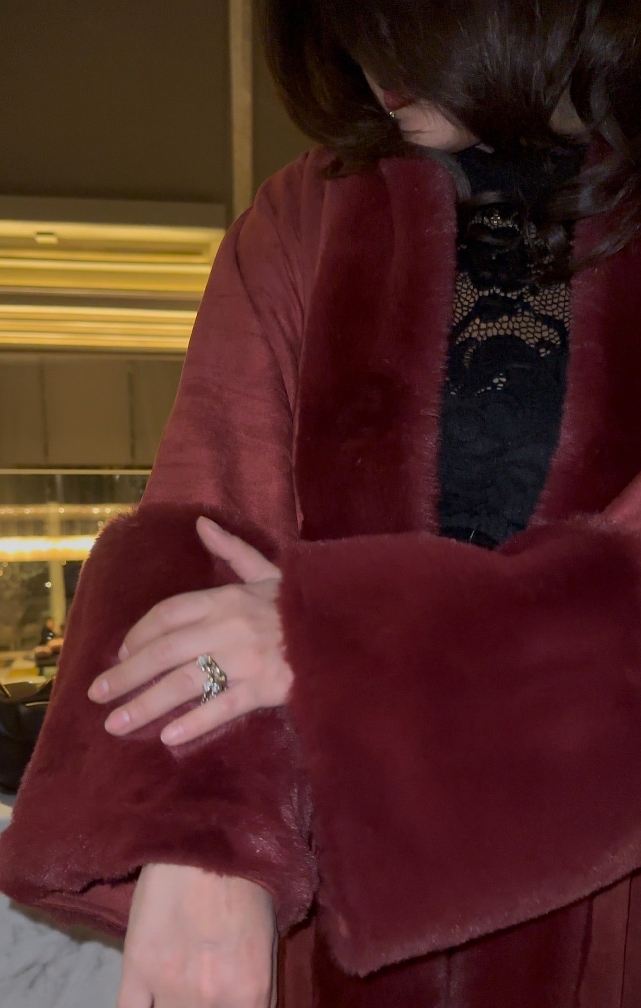 Burgundy Rosa fur coat